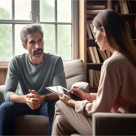 Седой мужчина на приеме психолога